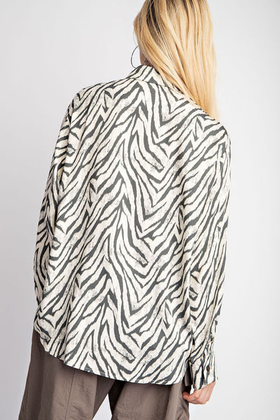 Zoe Zebra Relaxed Button Down Top