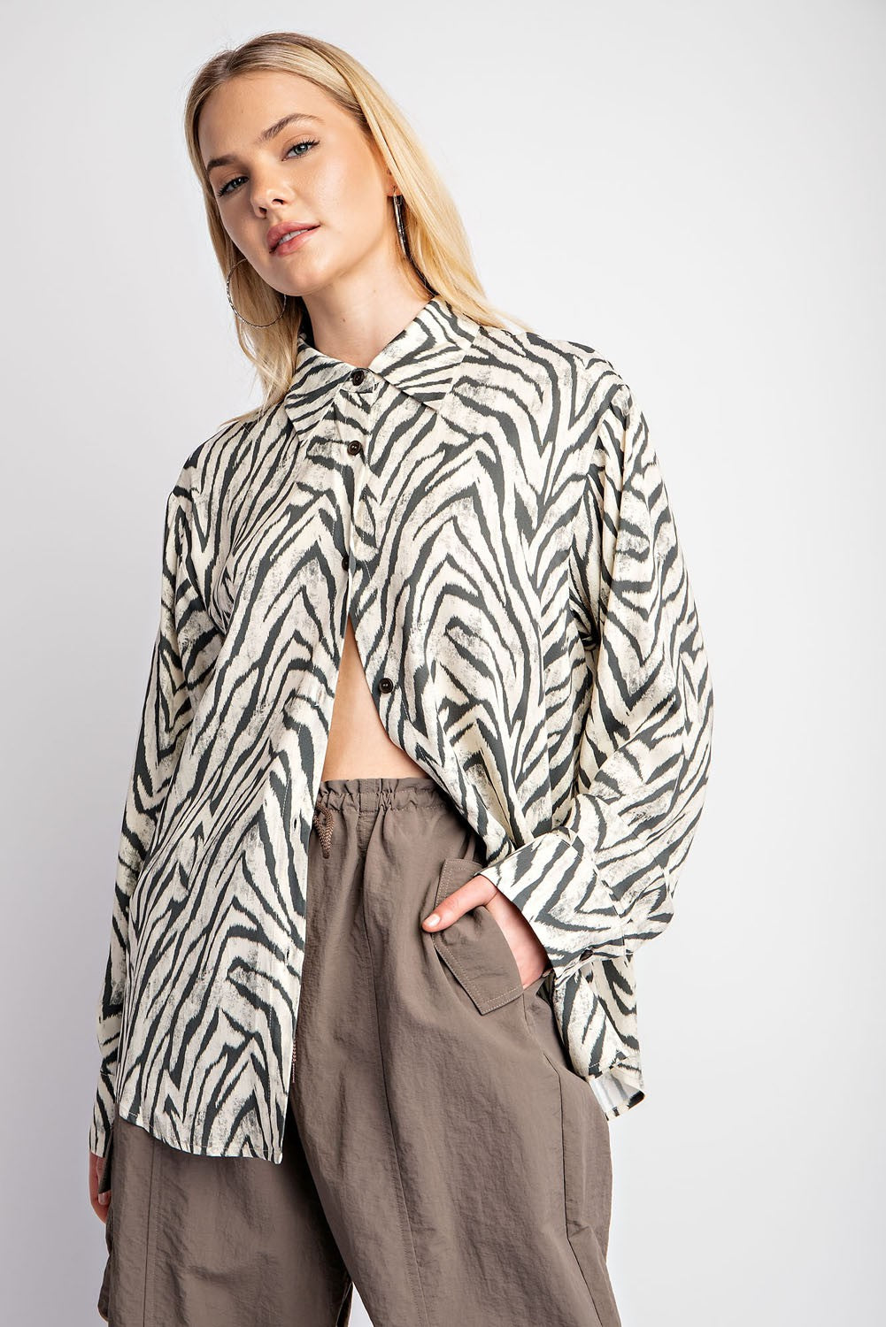 Zoe Zebra Relaxed Button Down Top