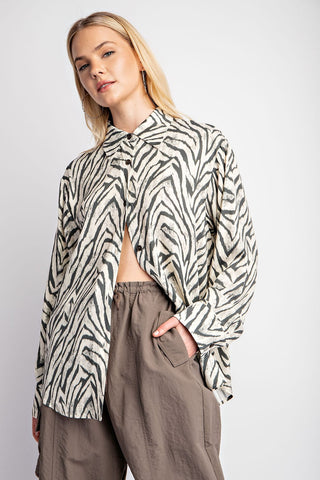 Zoe Zebra Relaxed Button Down Top