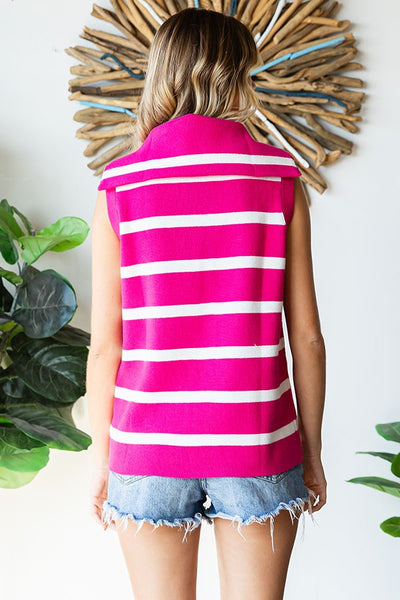 Sallie Striped Knitted Vest- Hot Pink