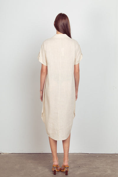 London Linen Woven Midi Dress- Natural