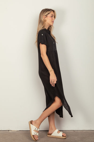 London Linen Woven Midi Dress- Black