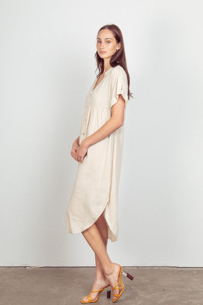 London Linen Woven Midi Dress- Natural