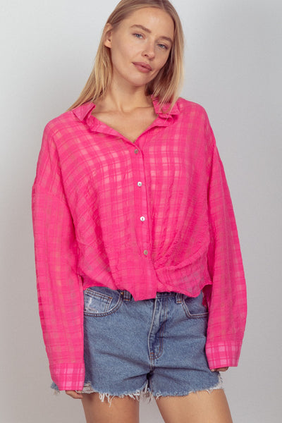 Tallulah Textured Woven Top- Pink