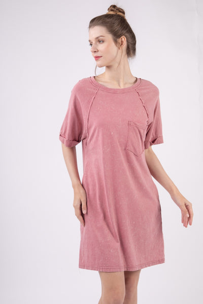 Maven Oversized Washed Knit Mini Dress- Mauve