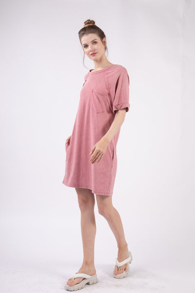 Maven Oversized Washed Knit Mini Dress- Mauve