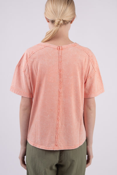 Jess- Short Sleeve Washed Comfy Tee- Peach