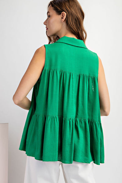 Sienna Soft Washed Tiered Sleevless Top- Kelly Green