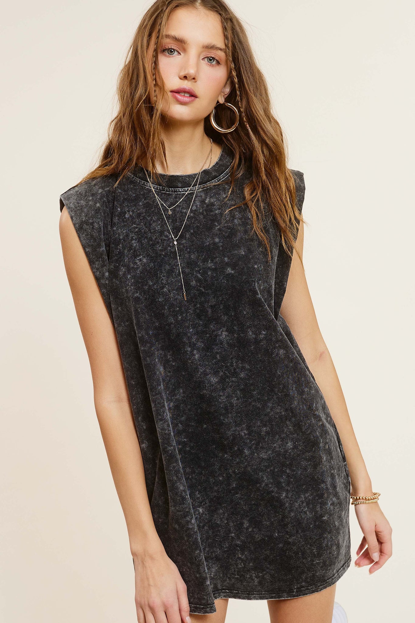 Mollie Mineral Wash Sleeveless Dress- Black