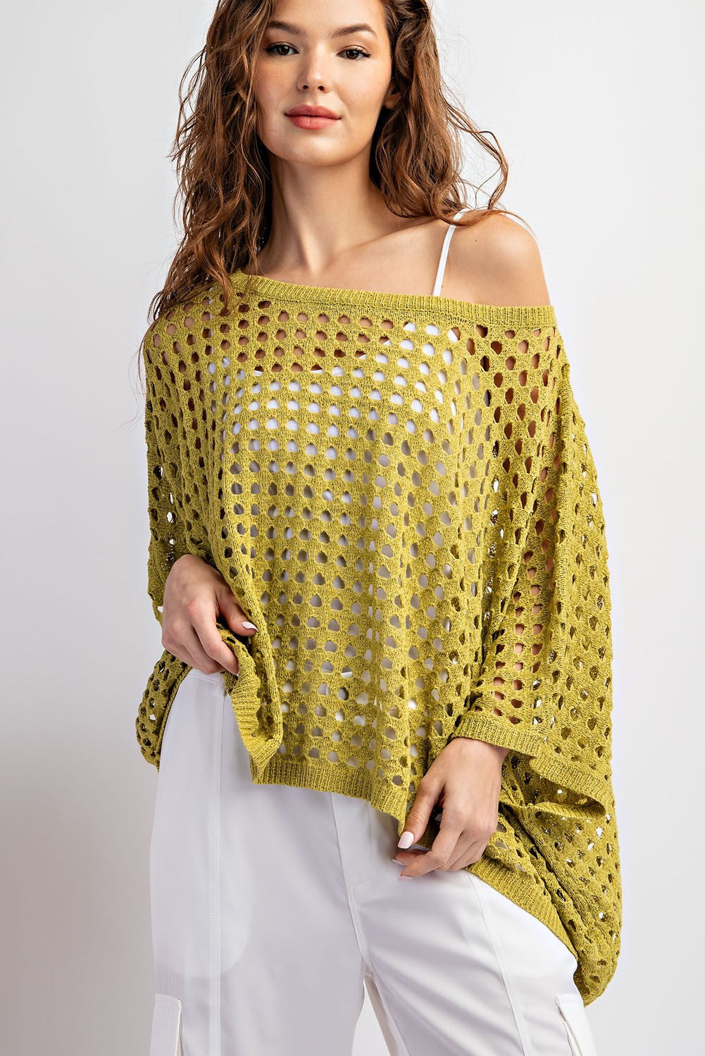 Darla Dolman Open Knit top- Avocado