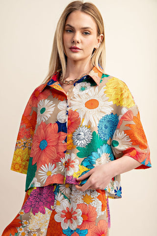 Tilly Floral Cropped Button Down