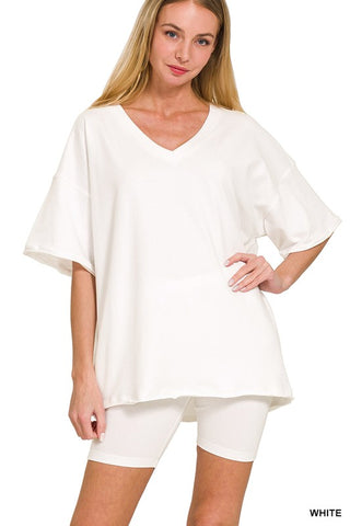 Cotton V-Neck Top & Biker Shorts