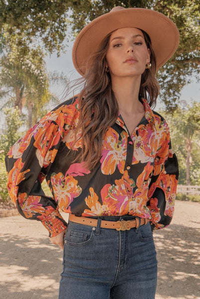 Sienna Satin Flower Blouse