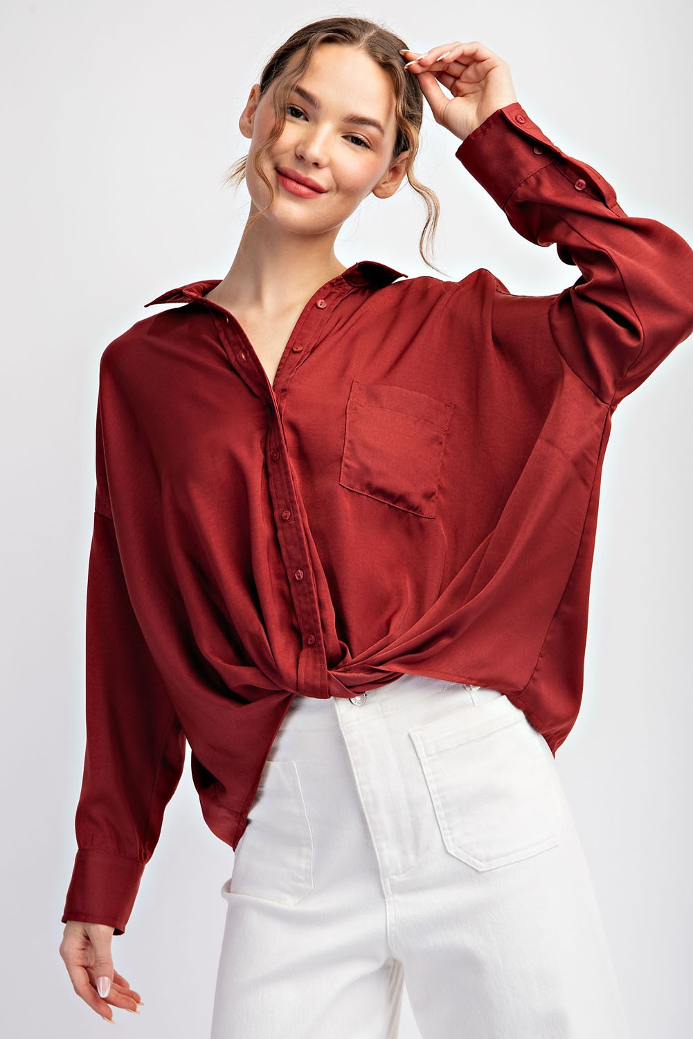 Betty Button Down Top- Maroon