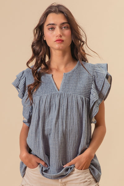 Chella Crinkle Gauze Ruffle Sleeve