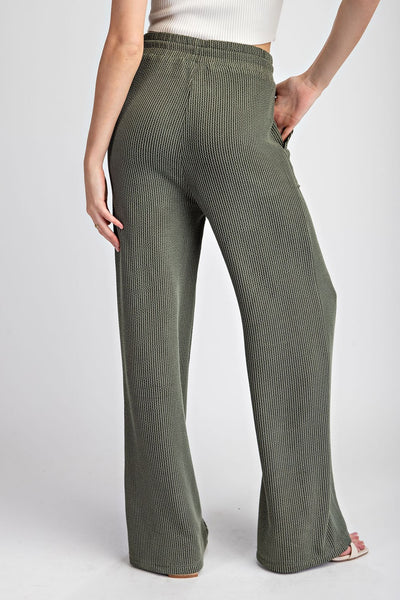 Trisha Textured Straight Leg Pant- Olive