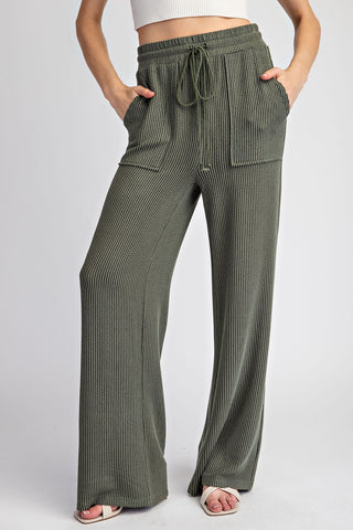 Trisha Textured Straight Leg Pant- Olive