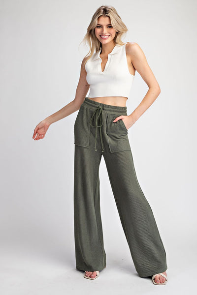 Trisha Textured Straight Leg Pant- Olive