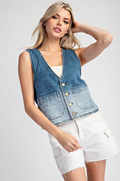 Jessica Mineral Wash Denim & Sherpa Vest