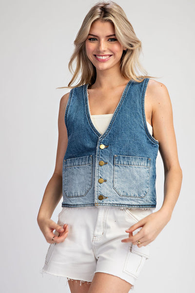 Jessica Mineral Wash Denim & Sherpa Vest