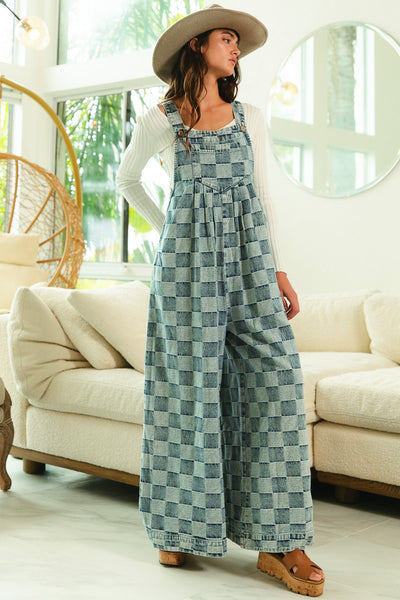 Violet Vintage Wide Leg Checker Overalls