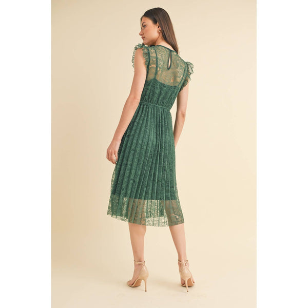 Finnley-Floral Lace Pleated Midi Dress