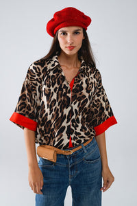 Sally Leopard Red Sleeved Blouse