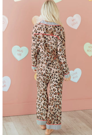Leopard Colorblock Striped Pajama Set