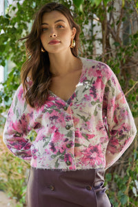 Rosey Floral Printed Sweater Cardigan