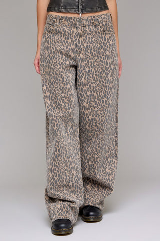 Hidden Jeans-Cheetah Print Low Slung Baggy Jeans