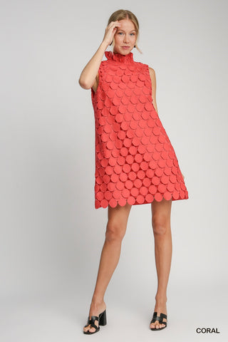 Coral Sleevless Dot Dress