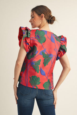 The Daphne Floral Jacquard Ruffle Sleeeve