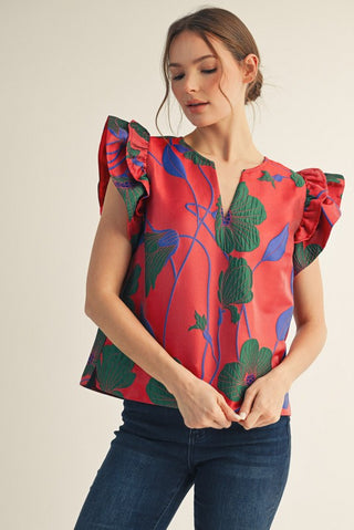 The Daphne Floral Jacquard Ruffle Sleeeve