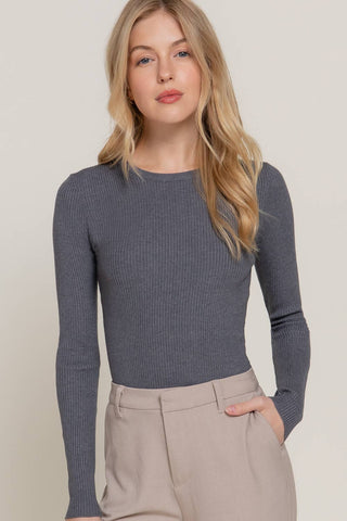 The Long Sleeve Crew Neck Viscose Rib Sweater