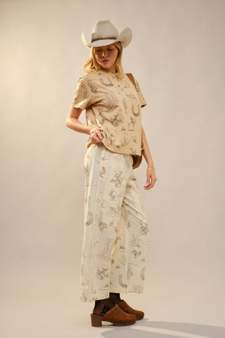 Western Motif Wide Leg Pants