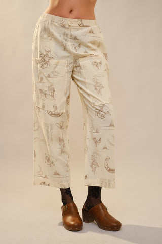 Western Motif Wide Leg Pants