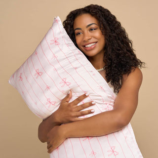 KITSCH - Satin Pillowcase in Striped Bows - King