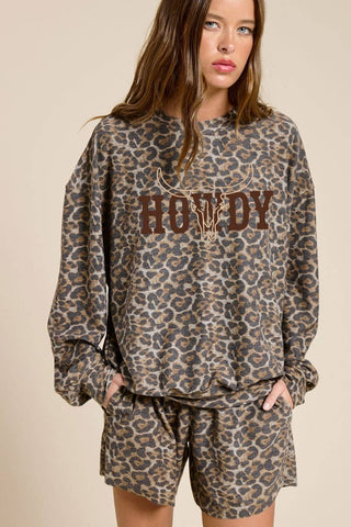 Cow Skull Howdy Graphic French Terry Pullover