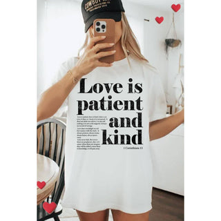LOVE IS PATIENT AND KIND OVERSIZED MINERAL GRAPHIC TEE