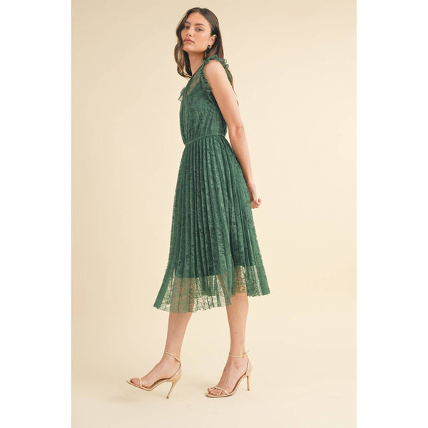 Finnley-Floral Lace Pleated Midi Dress