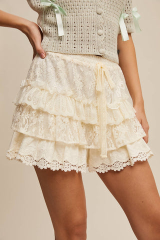 The Lace Tiered Shorts with Ruffle Details