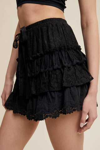 The Lace Tiered Shorts with Ruffle Details