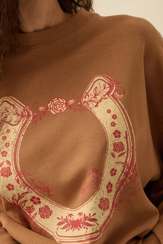 The Dakota Horseshoe Oversize Thermal Graphic Top