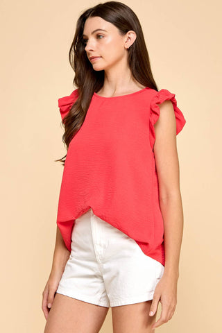 Solid Top with Ruffled Detailed Sleeves