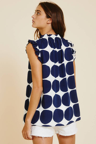 Rachel Ruffle Top- Polka Dot Navy