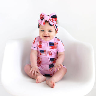 Gigi and Max - Pink Flag Shorty Zip Bamboo 4th of July Flag