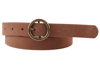 Brass-Toned Circle Buckle Leather Belt