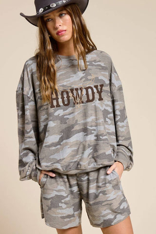 Cow Skull Howdy Graphic French Terry Pullover