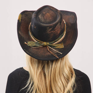 Distressed Fabric Band Rustic Cowgirl Fedora Hat