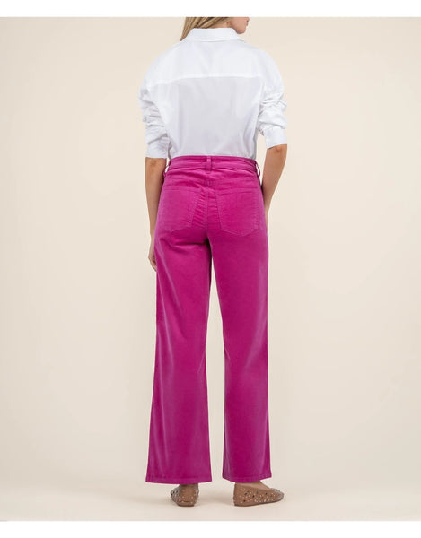 Jean Velvet High Rise Wide Flare- Fuchsia